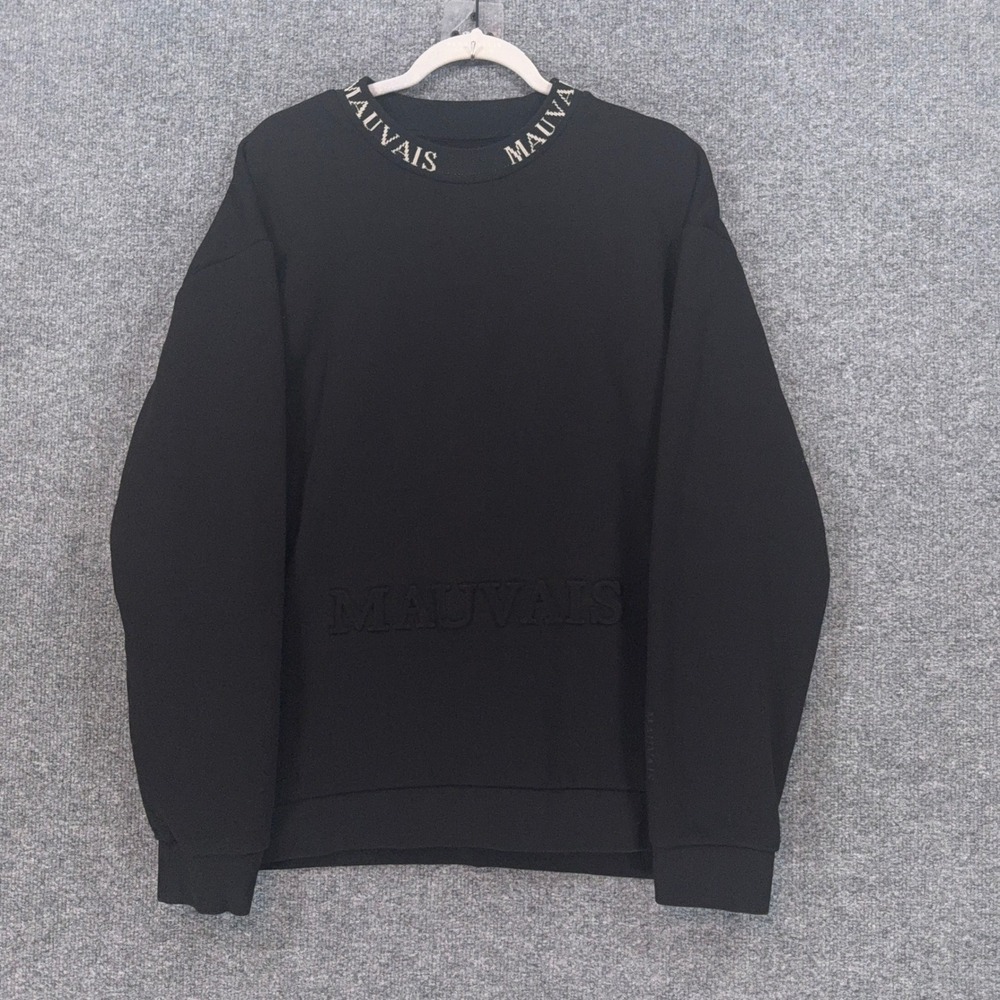 Mauvais Sweatshirt Mens Large Black Branded Mock Neck Embossed Logo Pullover